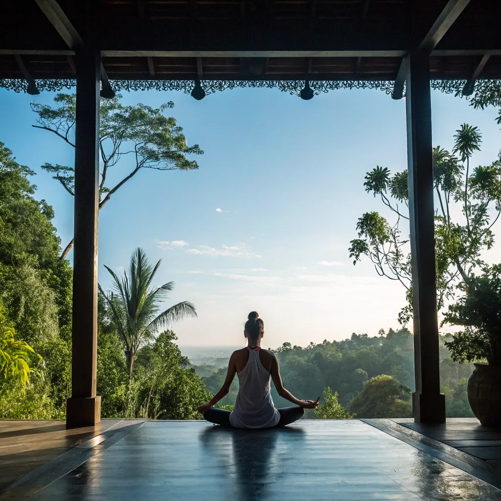 Person doing yoga in a serene environment